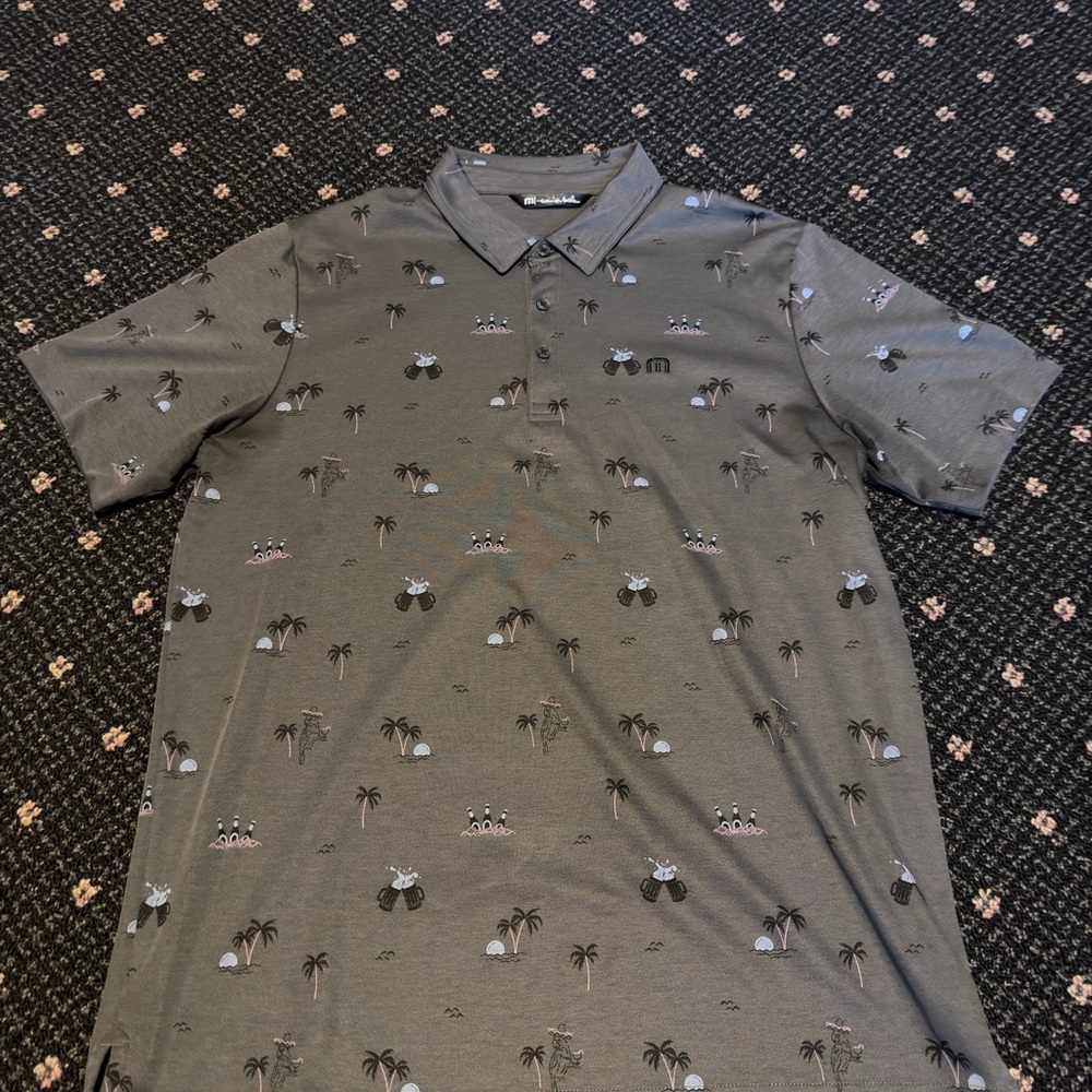 Travis Mathew Gray Palm Tree Polo Shirt